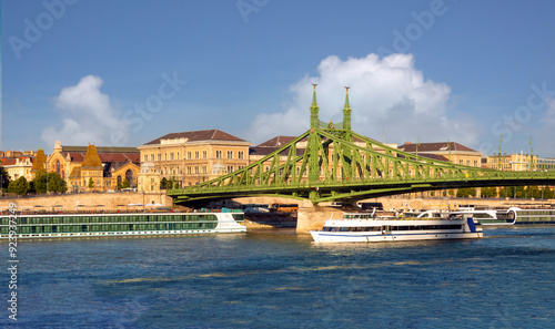 Photography View of the Freedom Bridge and the old city of Pest, Budapest, Hungary