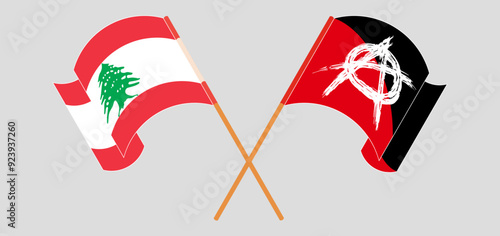 Crossed and waving flags of the Lebanon and Anarchy