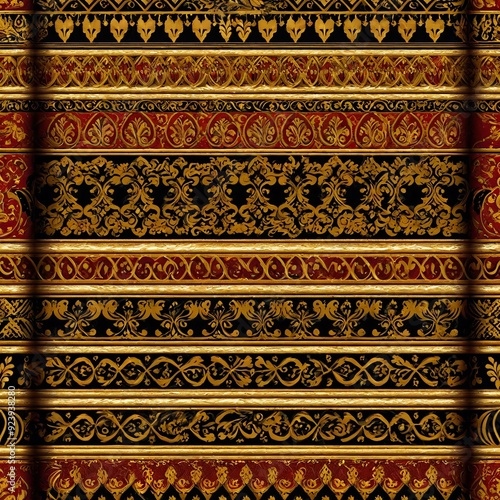 A close-up view of a vibrant red and black striped carpet
