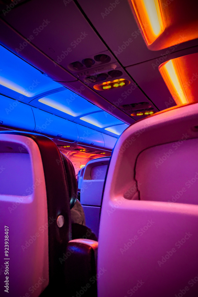 low-cost airplane from inside in flight low-cost airplane from inside in flight