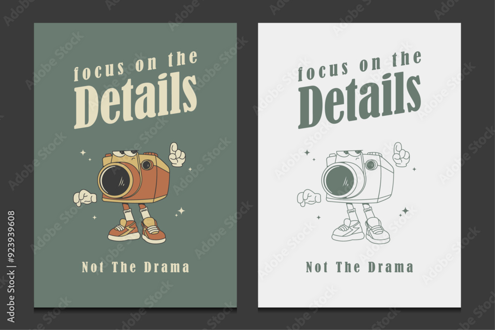 retro poster or wall art with a cartoon camera character, vector illustration retro poster or wall art with a cartoon camera character, vector illustration