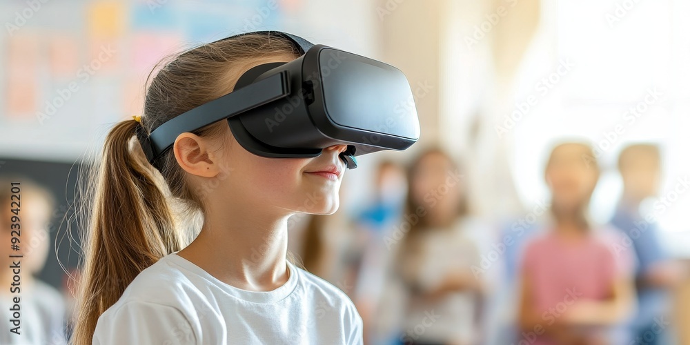 Remote learning with VR technology, representing educational innovation Remote learning with VR technology, representing educational innovation