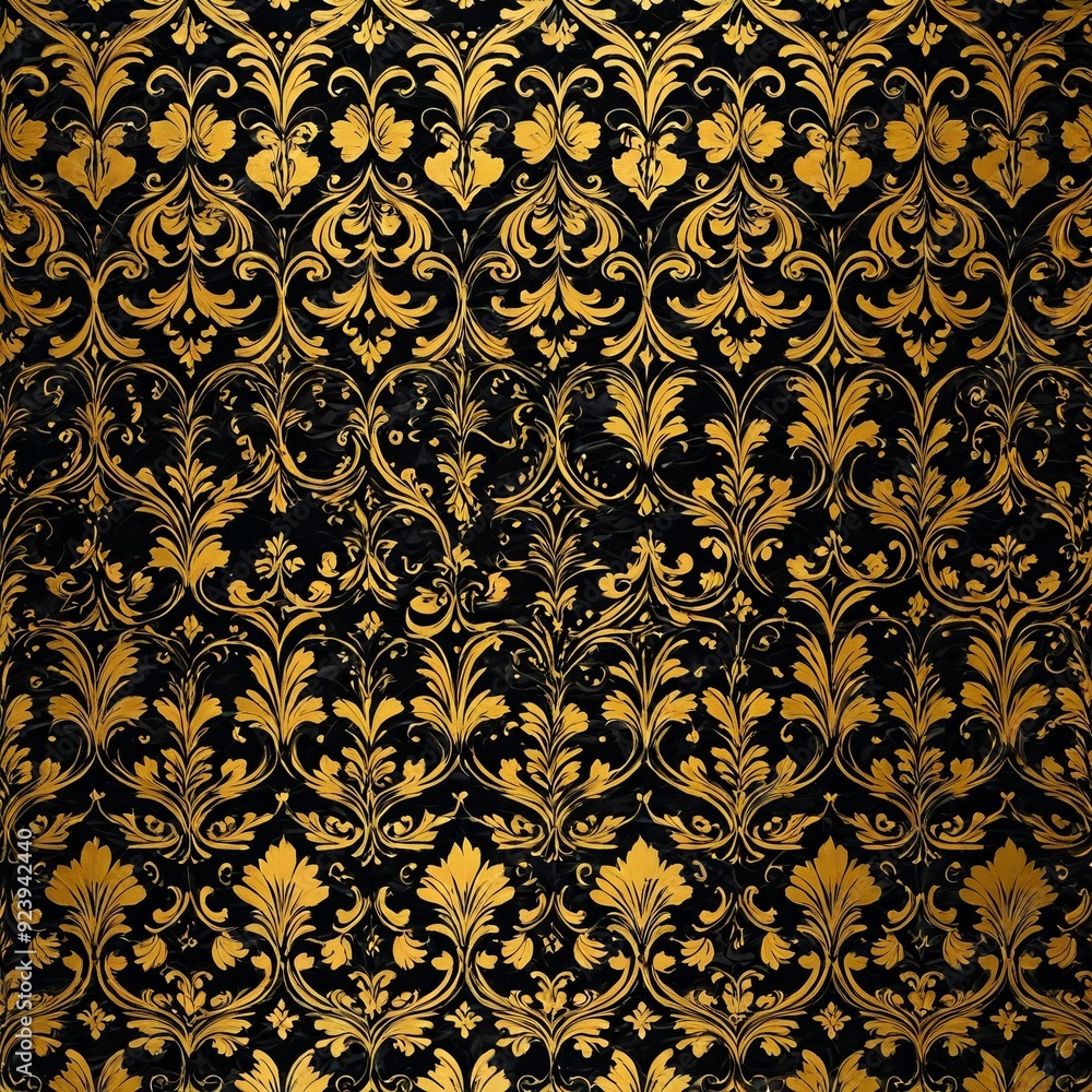 A beautiful black and gold wallpaper featuring a floral pattern A beautiful black and gold wallpaper featuring a floral pattern