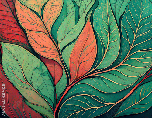 Abstract Leaf Veins Illustration Exaggerated Lines and Shapes Emphasizing Natural Patterns