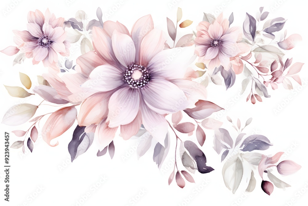 Watercolor bouquet of flowers illustration on white background
