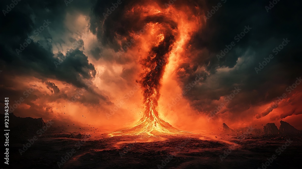 Fury of the Elements: Lava Tornado in a Volcanic Eruption Fantasy Art. Fury of the Elements: Lava Tornado in a Volcanic Eruption Fantasy Art.