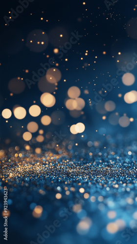 abstract dark blue background with gold particles, Christmas or new year background for smartphone, cellphone. Beautiful background for Christmas or New Year with copy space. Design for banner, greeti