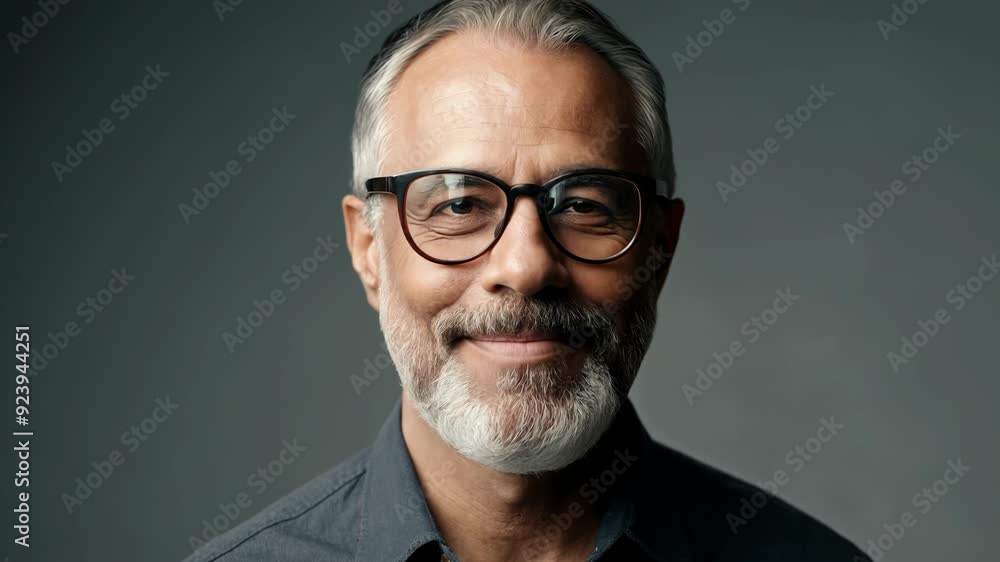 Happy Bearded Man in Spectacles Posing Happy Bearded Man in Spectacles Posing