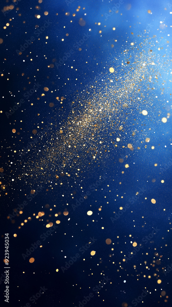 Obraz premium abstract dark blue background with gold particles, Christmas or new year background for smartphone, cellphone. Beautiful background for Christmas or New Year with copy space. Design for banner, greeti