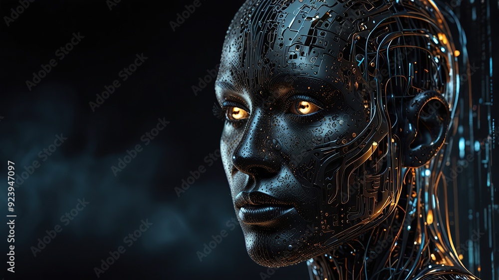 Free Photo New 3d rendering ai Robot Face working with future digital graphic interface on dark background
Free Photo New 3d rendering ai Robot Face working with future digital graphic interface on dark background