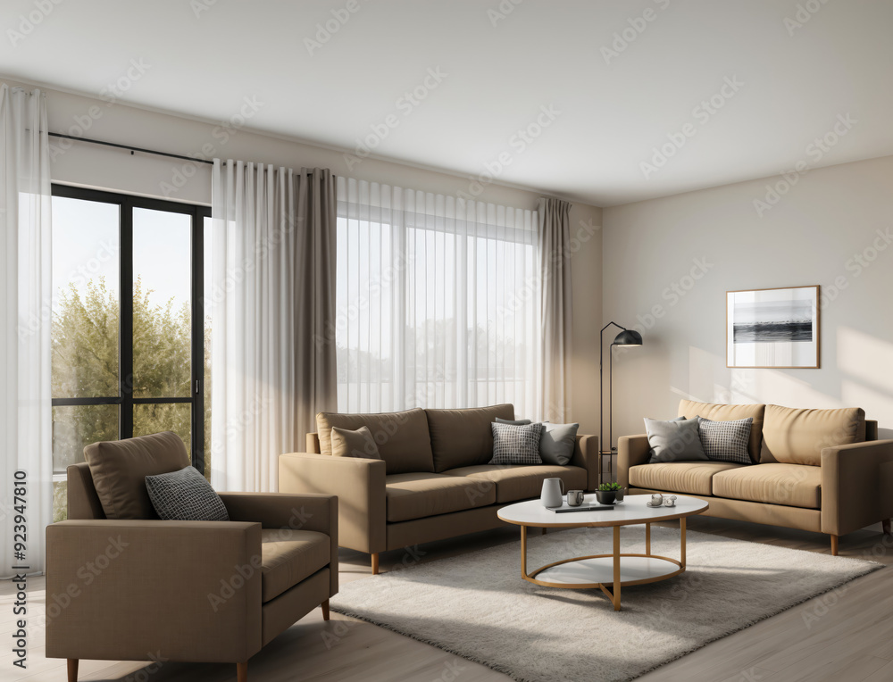 Cozy Modern Living Room With Natural Light and Stylish Furnishings in a Contemporary Apartment Setting Cozy Modern Living Room With Natural Light and Stylish Furnishings in a Contemporary Apartment Setting