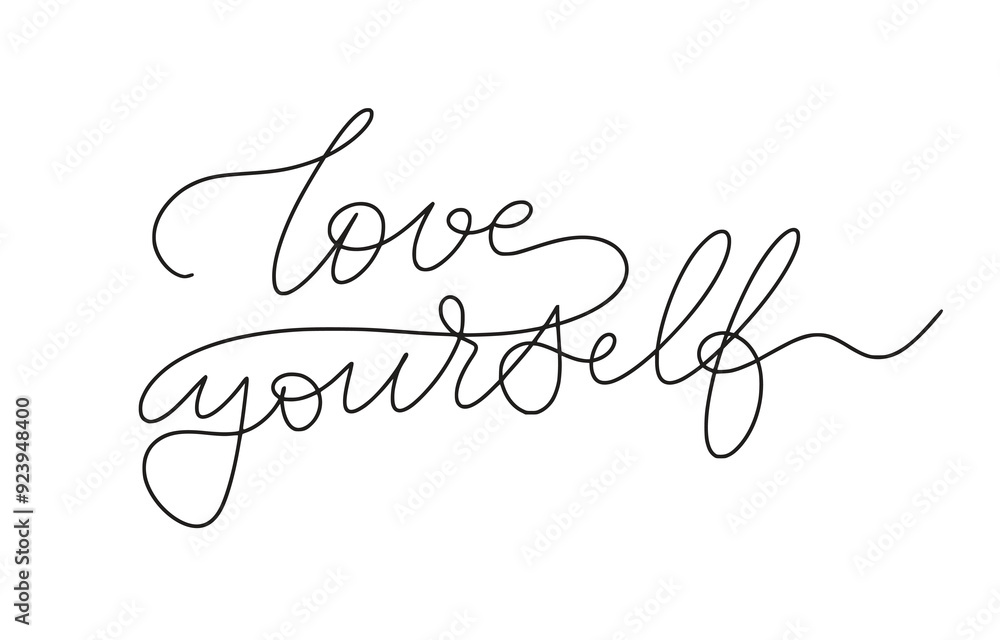 Hand written inspirational quote. One line inscription love yourself. Vector hand lettering line art Hand written inspirational quote. One line inscription love yourself. Vector hand lettering line art