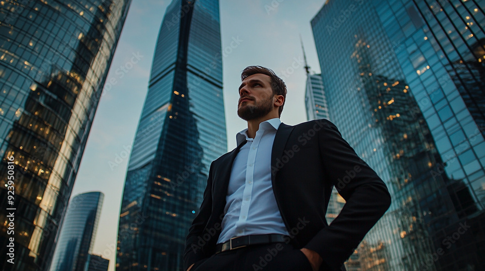 Businessman in a modern urban landscape buildings Businessman in a modern urban landscape buildings