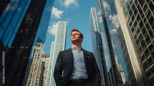 Businessman in a modern urban landscape buildings