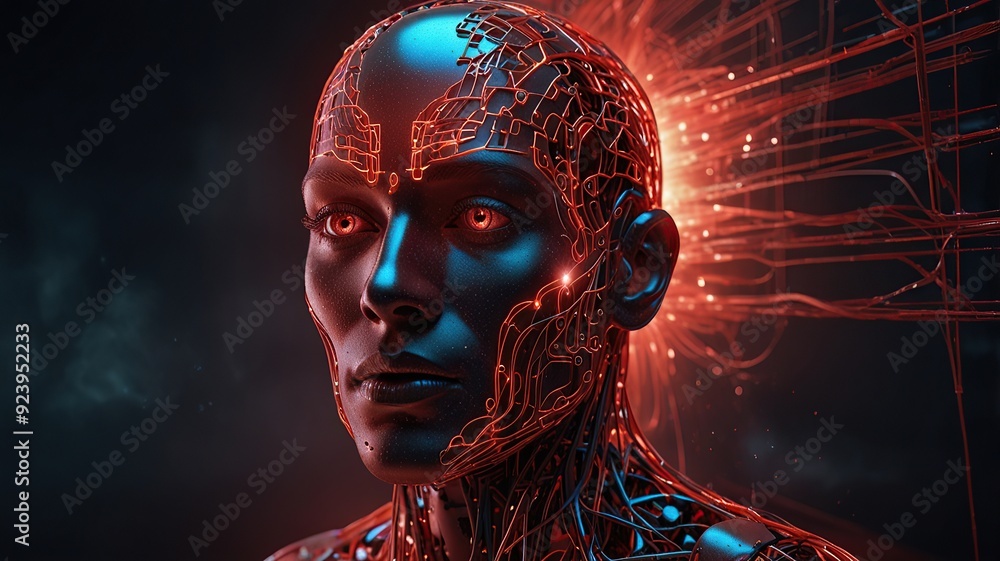 Free Photo New 3d rendering ai Robot Face working with future digital graphic interface on dark background
Free Photo New 3d rendering ai Robot Face working with future digital graphic interface on dark background
