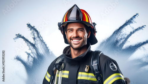  Fireman with Watery Relief- A refreshing image of a fireman with a beaming smile as wat_1(291) photo