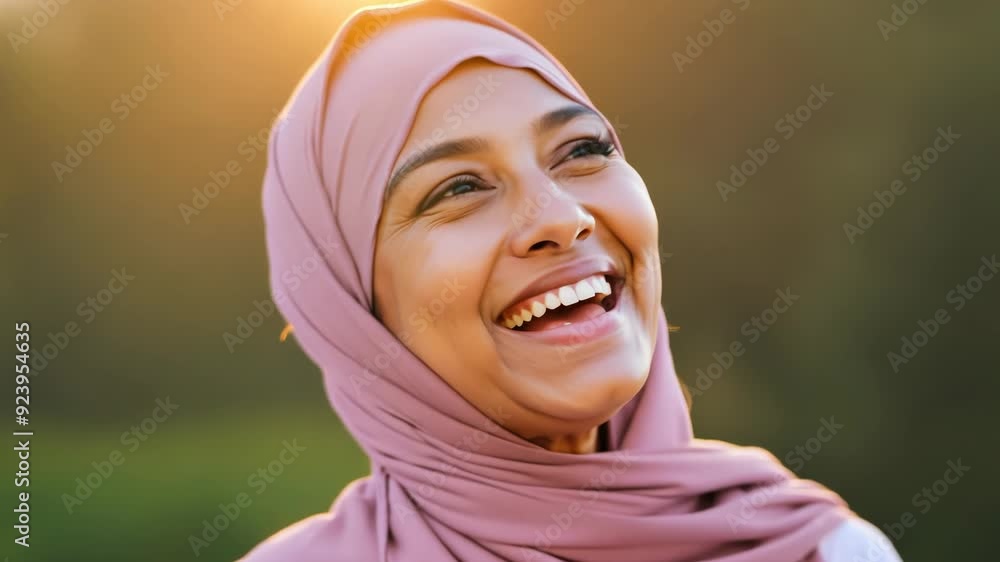 Joyful Young Muslim Woman in Pink Hijab Joyful Young Muslim Woman in Pink Hijab