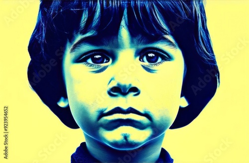 Wallpaper Mural Cute little boy looking at the camera with a very upset expression on his face. Almost crying. Yellow background Torontodigital.ca