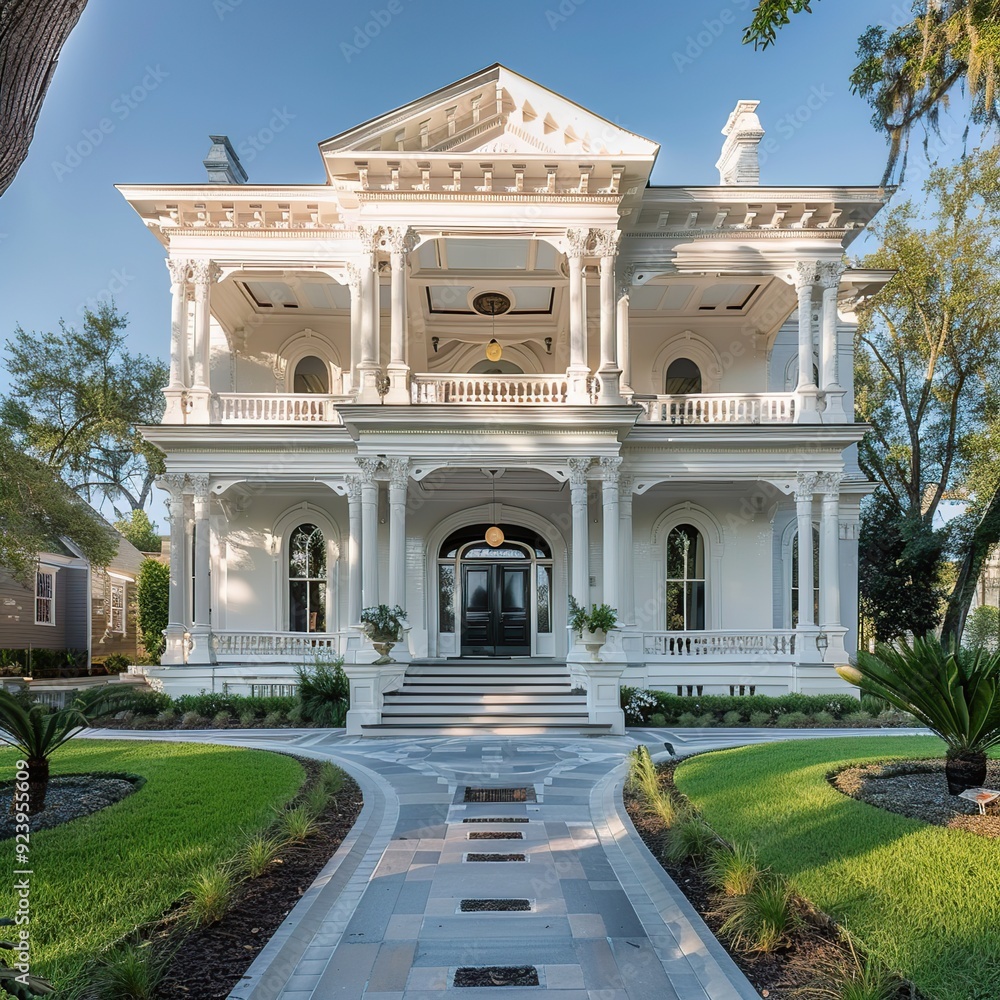 Obraz premium Beautifully Restored Historic Mansion Combining Classic Architectural Elements