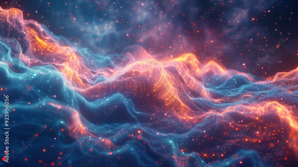 Digital Data Cloudscape: An abstract visualization of data clouds and streams flowing through a digital network, representing connectivity and information exchange. Digital Data Cloudscape: An abstract visualization of data clouds and streams flowing through a digital network, representing connectivity and information exchange.