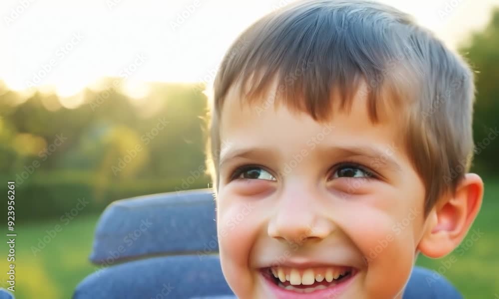 Close-Up of Smiling Boy Outdoors in Sunlight Close-Up of Smiling Boy Outdoors in Sunlight