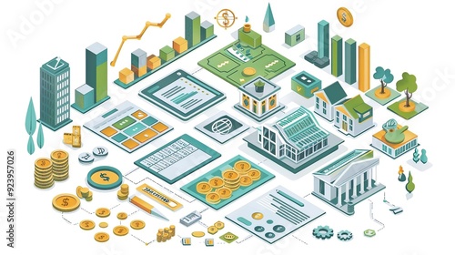 Wealth building design with savings, budgeting, and financial forecasting elements, ideal for creating professional visuals on effective money management and growth. high resolution Illustration, in
