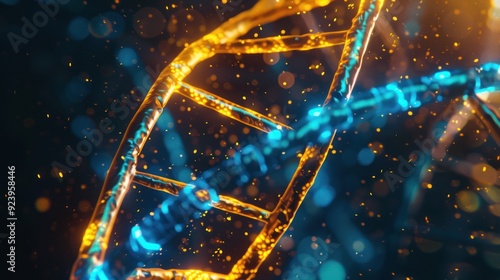 Abstract DNA Structure in a Glowing Blue and Gold