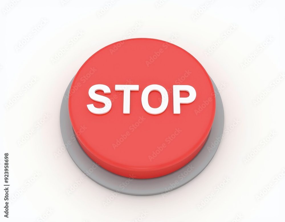 A red stop button with white text on a white background. A red stop button with white text on a white background.