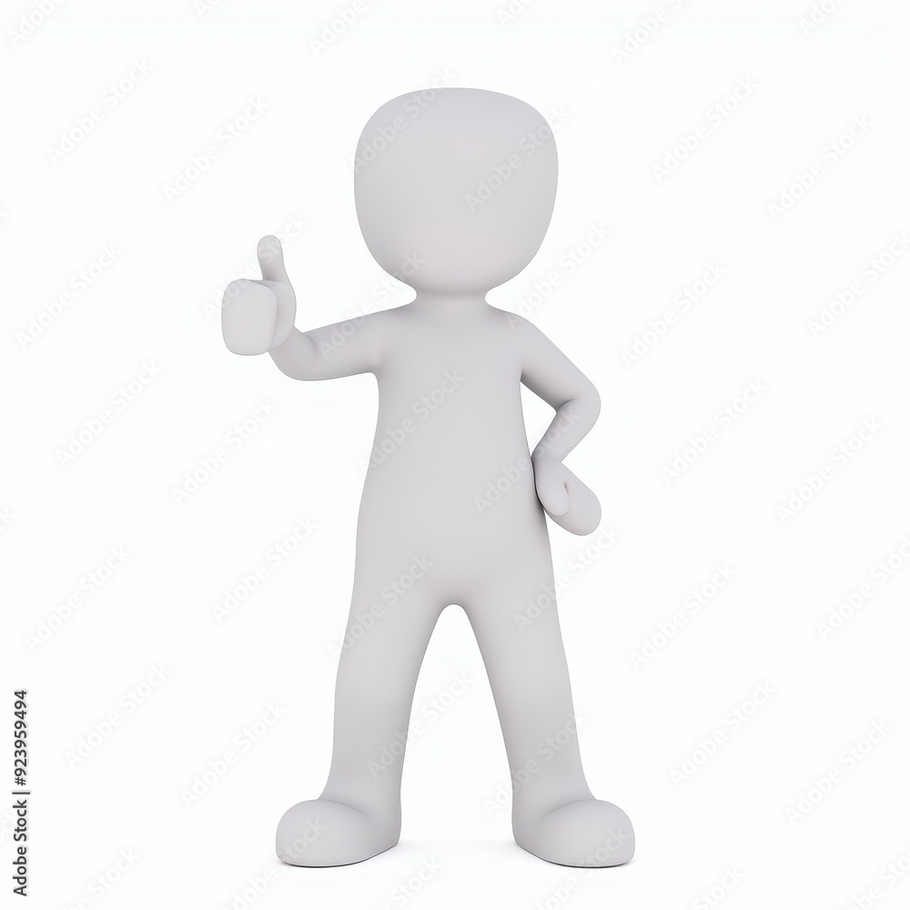 3D figure giving a thumbs-up gesture with a white background. 3D figure giving a thumbs-up gesture with a white background.