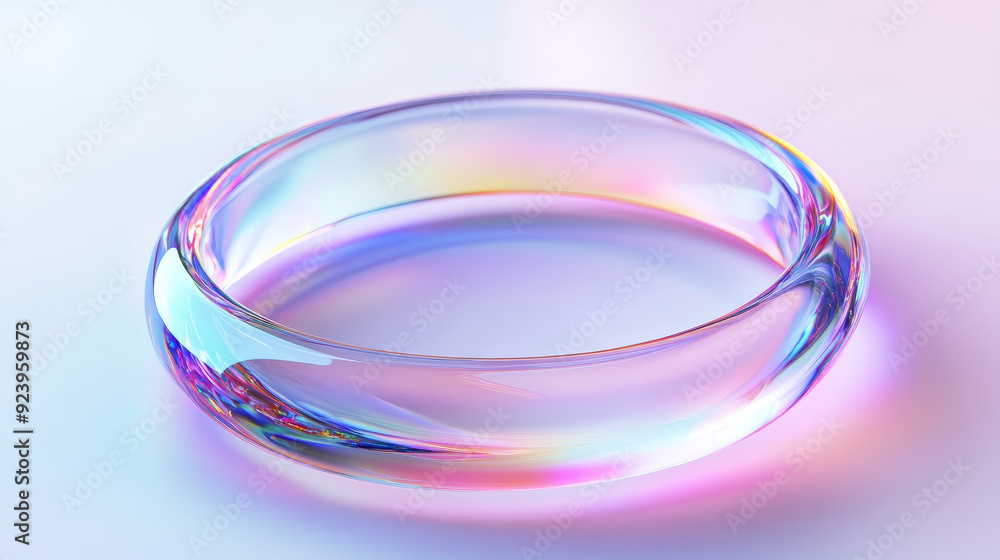 Translucent glass bangle bracelet with rainbow reflections on a soft pastel background Translucent glass bangle bracelet with rainbow reflections on a soft pastel background