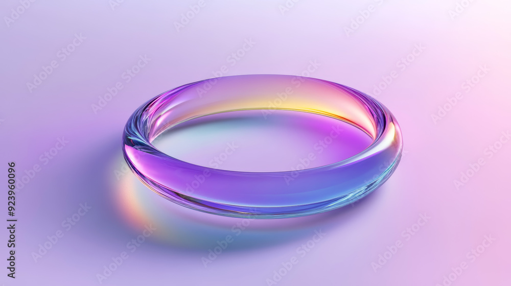 A beautiful translucent ring reflecting soft pastel colors against a light background A beautiful translucent ring reflecting soft pastel colors against a light background