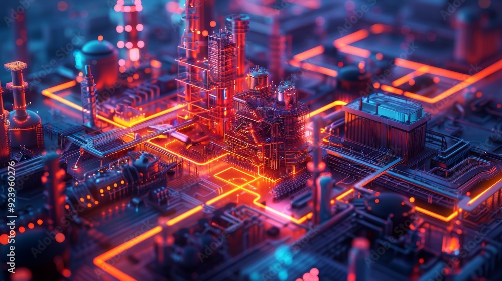Digital Twin Technology in Industry: A representation of digital twin technology, with virtual replicas of physical assets used for monitoring and optimization. Digital Twin Technology in Industry: A representation of digital twin technology, with virtual replicas of physical assets used for monitoring and optimization.