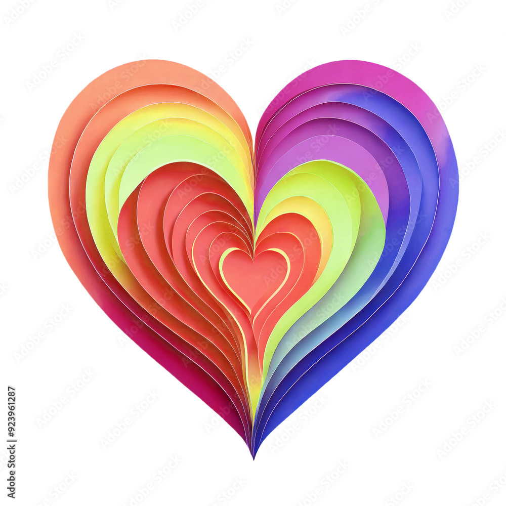 Rainbow Colored 3D Heart Shaped Icon of Papercutting Art on Transparent Background, PNG file Rainbow Colored 3D Heart Shaped Icon of Papercutting Art on Transparent Background, PNG file