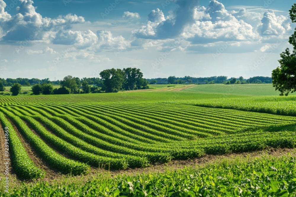 Farm Indiana: Agriculture Landscape with Green Fields under Summer Sky Farm Indiana: Agriculture Landscape with Green Fields under Summer Sky