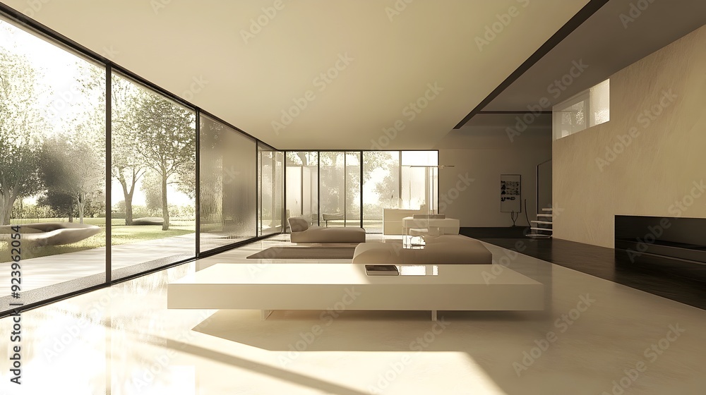 Modern Minimalist 3D Rendered Home Interior with Clean Lines and Furniture Modern Minimalist 3D Rendered Home Interior with Clean Lines and Furniture