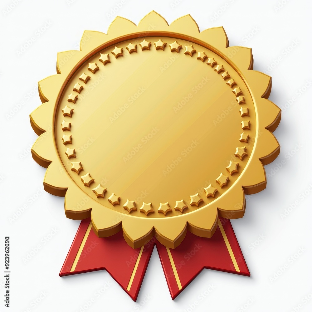Gold medal with red ribbon highlights against a white background symbolizing achievement and excellence. Gold medal with red ribbon highlights against a white background symbolizing achievement and excellence.