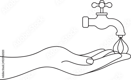 
hand holding a faucet continuous one line art drawing, vector illustration
