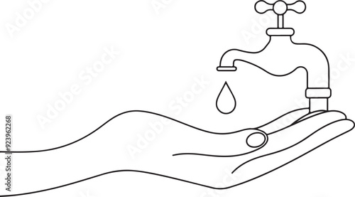 
hand holding a faucet continuous one line art drawing, vector illustration
