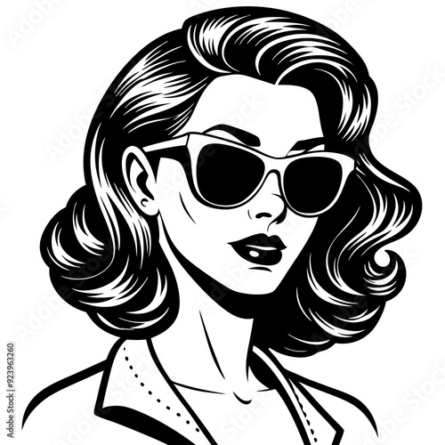 vintage retro hollywood actress wearing sunglasses vector illustration