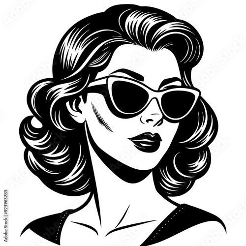 vintage retro hollywood actress wearing sunglasses vector illustration