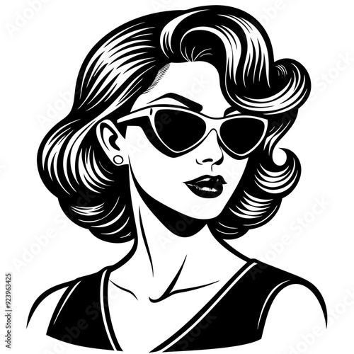 vintage retro hollywood actress wearing sunglasses vector illustration
