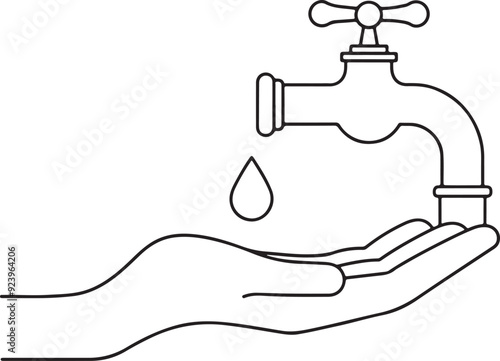 
hand holding a faucet continuous one line art drawing, vector illustration
