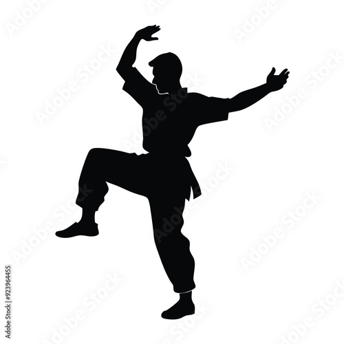 a Male martial arts kung fu man standing posing silhouette vector. isolated white background 