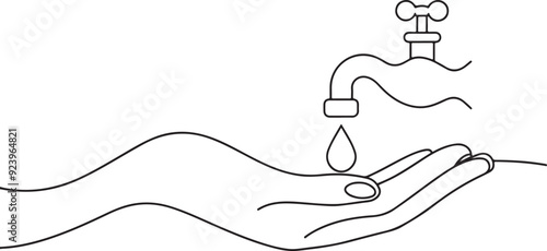 
hand holding a faucet continuous one line art drawing, vector illustration
