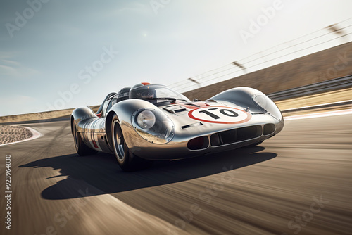 Racing car on the lap. Abstract racing auto on high speed.