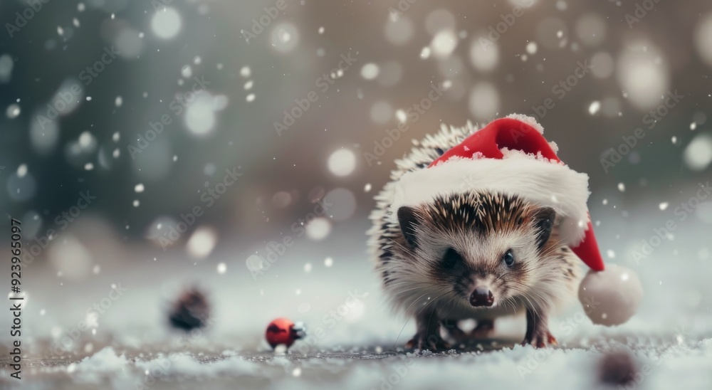 Adorable Hedgehog Wearing Santa Hat in a Snowy Winter Wonderland Adorable Hedgehog Wearing Santa Hat in a Snowy Winter Wonderland