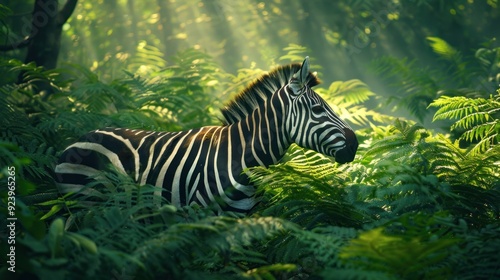 A graceful zebra with stripes in a lush green forest.
