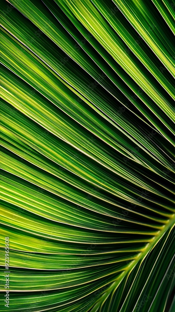 Obraz premium Close-up of a Green Palm Leaf with Parallel Lines
