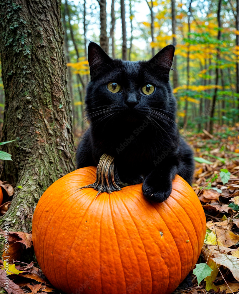 Halloween cat with pumpkin Halloween cat with pumpkin