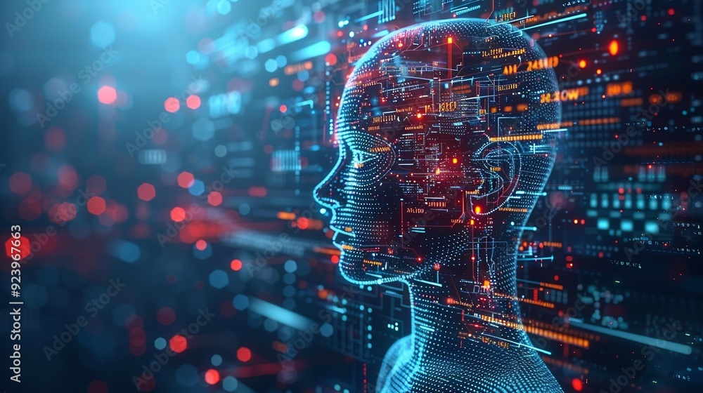 Fototapeta premium Artificial Intelligence (AI) and machine learning concept featuring sophisticated algorithms, automated systems, and data-driven insights, ideal for modern tech visuals. high resolution Illustration,